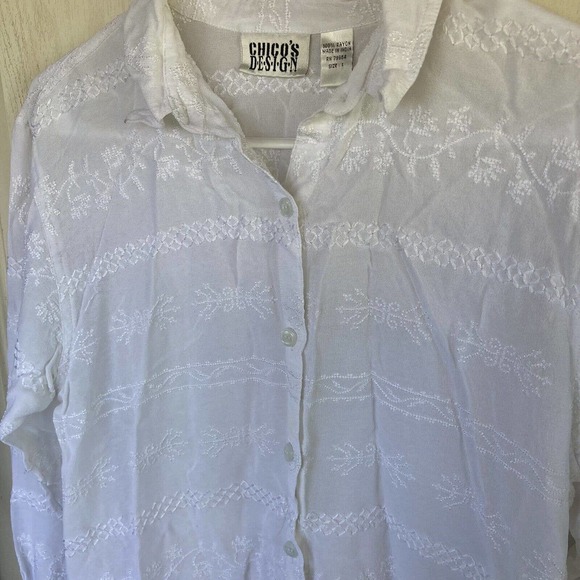 Vintage Chicos Button Up Shirt Long Sleeve Sz 1 Medium Embroidery Sheer Rayon - Picture 3 of 10